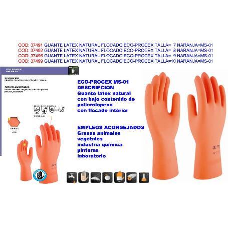 GUANTE FINSTOCK LATEX NATURAL FLOCADO ECO-PROCEX T-10 NARANJA (CAJA 12 UNIDADES)