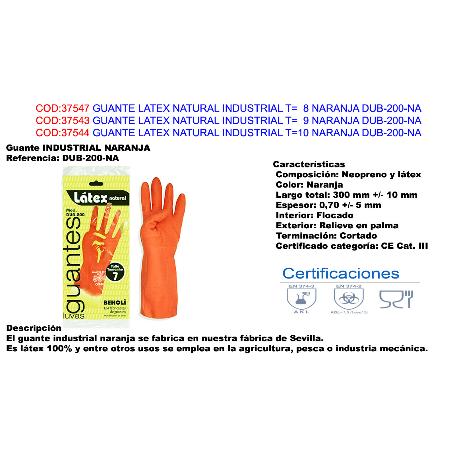 BAJA GUANTE LATEX NATURAL INDUSTRIAL T  8 NARANJA DUB-200-NA (CAJA 10 UNIDADES)