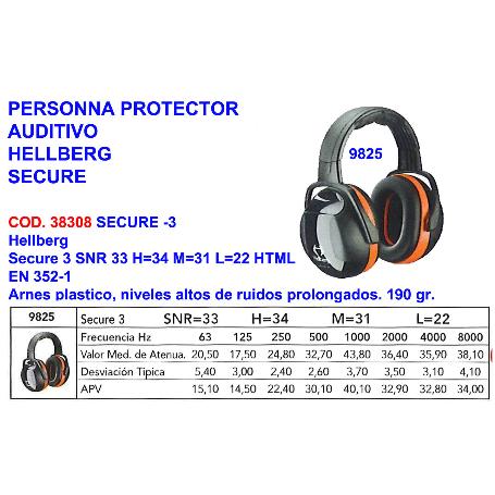BAJA PERSONNA PROTECTOR AUDITIVO 9825 HELL SECURE 3 SNR33