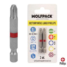 PUNTAS LARGAS DESTORNILLADOR PHILLIPS Nº 3 (2 PIEZAS). ACERO S2 AL CROMO VANADIO. PUNTAS HEXAGONALES, DESTORPUNTAS,