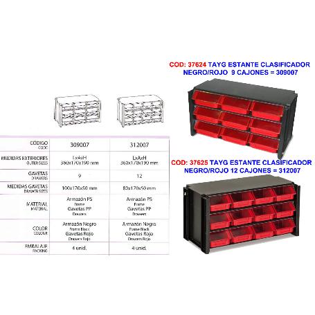 TAYG ESTANTE CLASIFICADOR NEGRO-ROJO   9 CAJONES   309007
