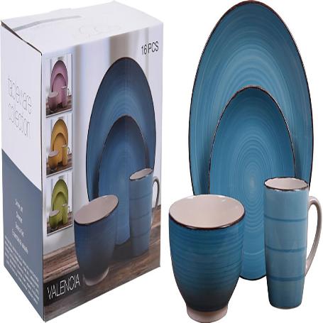VAJILLA LOZA VALENCIA AZUL 16 PIEZAS