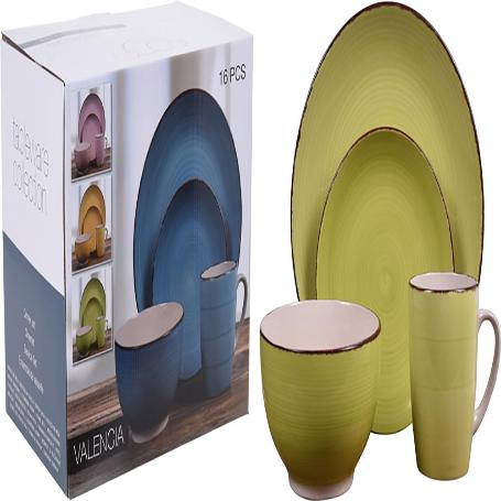 VAJILLA LOZA VALENCIA VERDE 16 PIEZAS