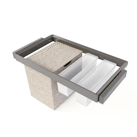 EMUCA KIT DE 2 BANDEJAS AUXILIARES, 1 CESTO Y BASTIDOR REGULABLE QUARTZ PARA ARMARIOS, GUÍAS DE CIERRE SUAVE Y EXTR