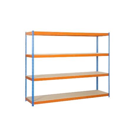 ESTANTERÍA MEDIA CARGA AZUL/NARANJA 4 BALDAS DE MADERA 2000 X 1800 X 600 MM
