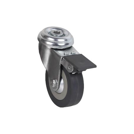 RUEDA DE GOMA GRIS CON AGUJERO PASANTE Y FRENO Ø65 X 22 MM VENTA UNITARIA