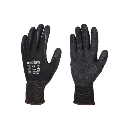 GUANTE SOPORTE POLIESTER IMPREGNADO LATEX NEGRO T-8   CAJA 12 UNID.