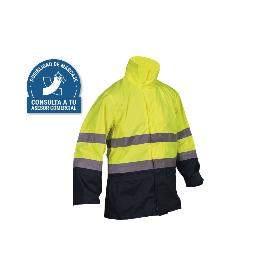 CHAQUETA DE LLUVIA DE ALTA VISIBILIDAD MODELO SAGITARIO AMARILLA Y AZUL TALLA XL