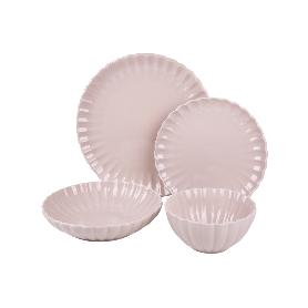VAJILLA DE PORCELANA EN RELIEVE COLOR ROSA NUDE ESMALTADO  16 PIEZAS