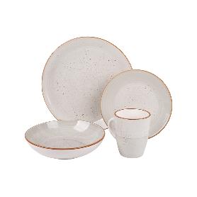 VAJILLA DE CERAMICA PINTADA A MANO BEIGE  ESMALTADO CON BORDE VINTAGE 16 PIEZAS