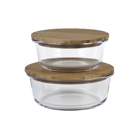 SET DE 2 RECIPIENTES DE BOROSILICATO CON TAPA DE BAMBÚ MODELO PANDA 620 ML - 950 ML