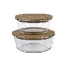 SET DE 2 RECIPIENTES DE BOROSILICATO CON TAPA DE BAMBÚ MODELO PANDA 620 ML - 950 ML