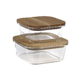 SET DE 2 RECIPIENTES DE BOROSILICATO CON TAPA DE BAMBÚ MODELO PANDA 520 ML - 800 ML