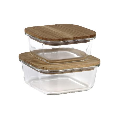 SET DE 2 RECIPIENTES DE BOROSILICATO CON TAPA DE BAMBÚ MODELO PANDA 520 ML - 800 ML