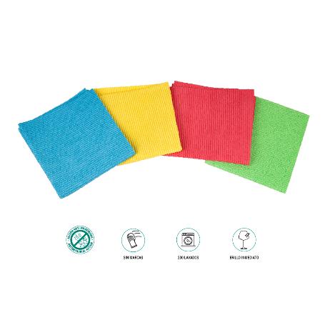 PACK DE 4  BAYETAS SUPER PRO AZUL, ROJO, AMARILLO , VERDE 38 X 35 CM