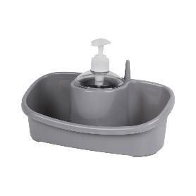 ESTROPAJERO CON DOSIFICADOR GRIS CLARO 26X13X16.5CM   CAJA 6 UNID.