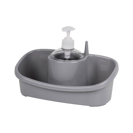 ESTROPAJERO CON DOSIFICADOR GRIS CLARO 26X13X16.5CM VENTA UNITARIA