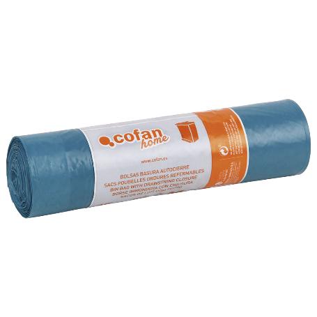 BOLSA DE BASURA AUTOCIERRE 55X55 G.65 COLOR AZUL 15 UDS