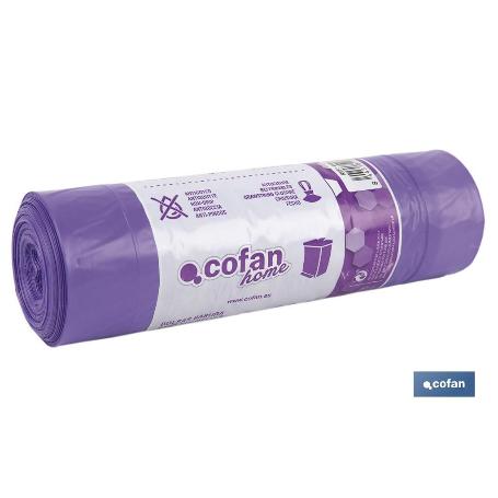 BOLSA DE BASURA AUTOCIERRE PERFUMADA LAVANDA 57 X 57 G.90 COLOR VIOLETA 15 UDS 30L