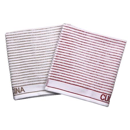 PACK 2 PAÑOS COCINA 50X50 BEIGE/ROJO