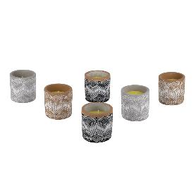 VELA AROMÁTICA DE CITRONELA MACETA DECORADA  170 G   CAJA 6 UNID.