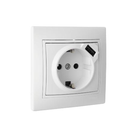 BASE ENCHUFE USB MONOBLOC MODELO PACIFIC 2P+T CON OBTURADOR 16A 250V 2.1A 5V