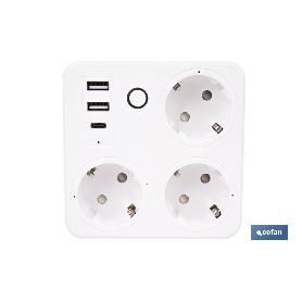 REGLETA INTELIGENTE CON 3 TOMAS Y 2 PUERTOS USB Y TIPO C