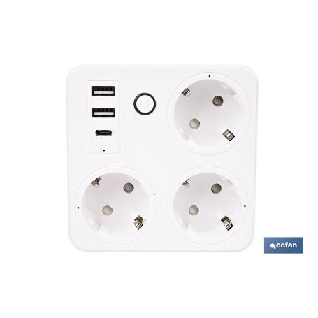 REGLETA INTELIGENTE CON 3 TOMAS Y 2 PUERTOS USB Y TIPO C