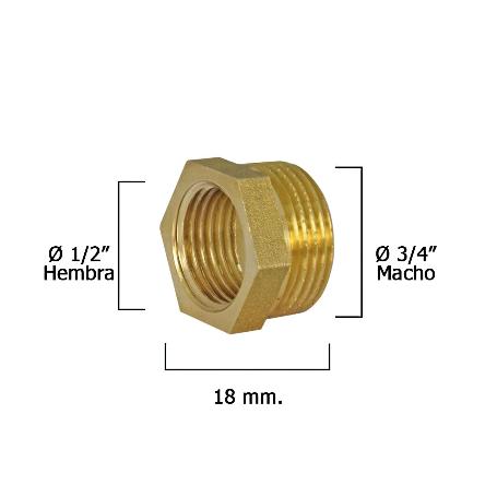 REDUCCION HEXAGONAL PULIDA 3/4 MACHO X 1/2 HEMBRA