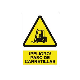 SEÑAL POLIESTIRENO  210X148MM. ¡PELIGRO! PASO DE CARRETILLAS