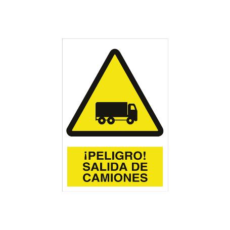 SEÑAL POLIESTIRENO 297X210 MM. ¡PELIGRO! SALIDA DE CAMIONES