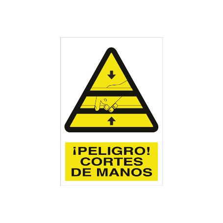 SEÑAL POLIESTIRENO 210X148MM. ¡PELIGRO! CORTES DE MANOS