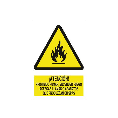 SEÑAL POLIESTIRENO 297X210MM. ATENCIÓN, NO ENCENDER FUEGO, LLAMAS O CHISPAS