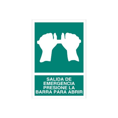 SEÑAL LUMINISCENTE 297X210MM. SALIDA DE EMERGENCIA PRESIONE LA BARRA PARA ABRIR