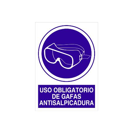 SEÑAL POLIESTIRENO  297X210MM. USO OBLIGATORIO DE GAFAS ANTISALPICADURA