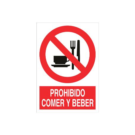 SEÑAL POLIESTIRENO 420X297MM. PROHIBIDO COMER Y BEBER. EL DISEÑO DE LA SEÑAL PUEDE VARIAR, PERO EN NINGÚN CASO SE V