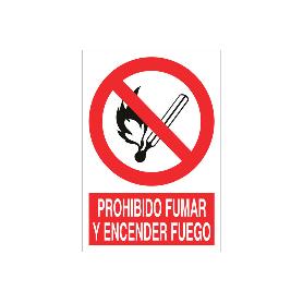 SEÑAL POLIESTIRENO 210X148MM. PROHIBIDO FUMAR Y ENCENDER FUEGO