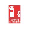 SEÑAL ADHESIVA 148X105MM. EXTINTOR DE INCENDIOS PICTOGRAMA + TEXTO