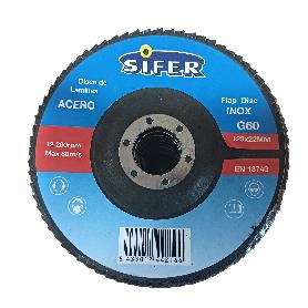 SIFER DISCO LAMINAS LIJA ACERO INOX 125X22. GRANO   60