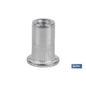 TUERCAS REMACHABLES CILÍNDRICAS RANURADAS FONDO ABIERTO CABEZA ANCHA ALUMINIO M5 X 12   CAJA 500 UNID.