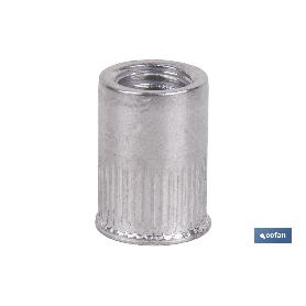 TUERCAS REMACHABLES CILÍNDRICAS RANURADAS FONDO ABIERTO CABEZA REDUCIDA ALUMINIO M10 X 19,5   CAJA 200 UNID.