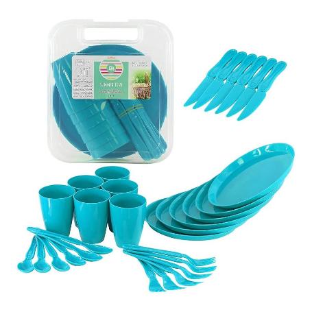 CUBIERTOS + PLATOS + VASOS CAMPING 31 PIEZAS SET