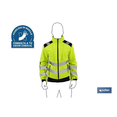 SOFTSHELL DE ALTA VISIBILIDAD MODELO ALFA CENTAURI AMARILLO Y NEGRO TALLA XL