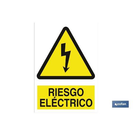 SEÑAL ADHESIVO 148X105 MM. RIESGO ELÉCTRICO. EL DISEÑO DE LA SEÑAL PUEDE VARIAR, PERO EN NINGÚN CASO SE VARIARÁ EL 