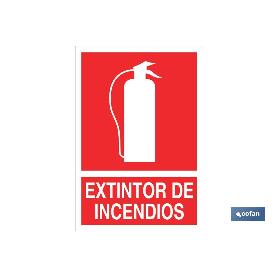 SEÑAL ADHESIVO 148X105MM. EXTINTOR DE INCENDIOS PICTOGRAMA + TEXTO