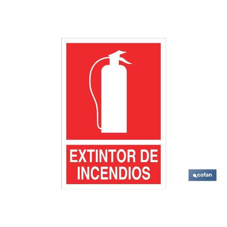 SEÑAL ADHESIVO 148X105MM. EXTINTOR DE INCENDIOS PICTOGRAMA + TEXTO