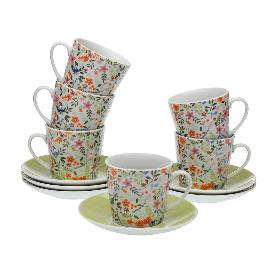 TAZAS CAFE + PLATO FLOWERS JUEGO 6