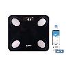 BÁSCULA DE BAÑO DIGITAL NEGRA CON PANTALLA LCD, USB Y MEDICIÓN IMC DE GRASA VISCERAL 30 X 26,5 X 2,2 CM