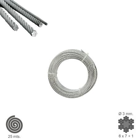 CABLE GALVANIZADO   3 MM. (ROLLO 25 METROS) NO ELEVACION