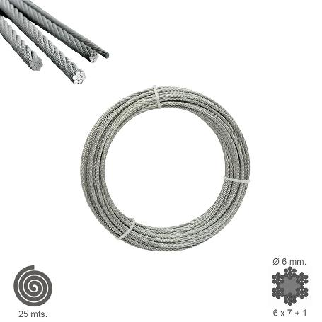CABLE GALVANIZADO   6 MM. (ROLLO 25 METROS) NO ELEVACION